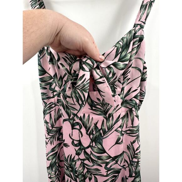La Paz Pink and Green Leaf Print Tie-Front Midi Dress Size Medium Wedding Guest - Picture 4 of 10